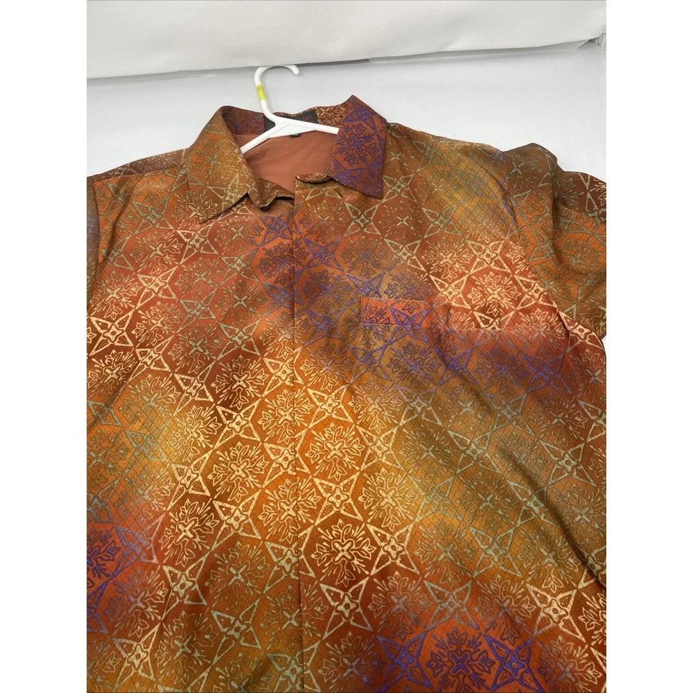 Bali‎ Lestari Men's Xl Short Sleeve Shirt Gold Purple Metallic Boho Festival